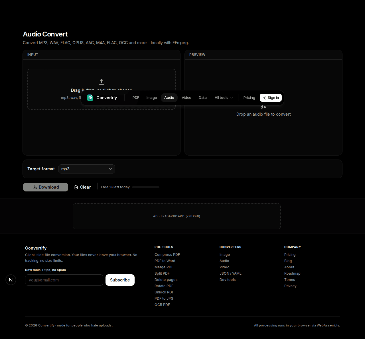 Audio converter in Convertify