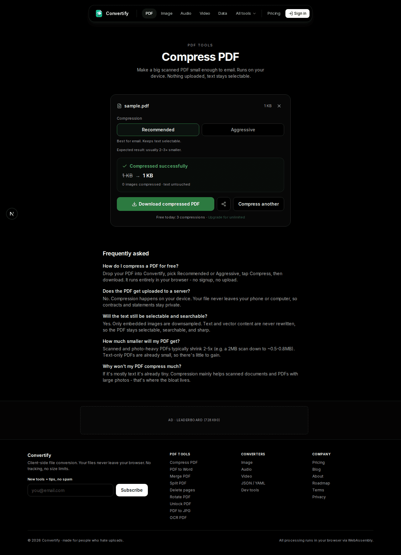 Compress PDF in Convertify